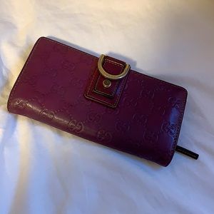 Vintage Gucci Wallet in Plum Leather & Gold HW